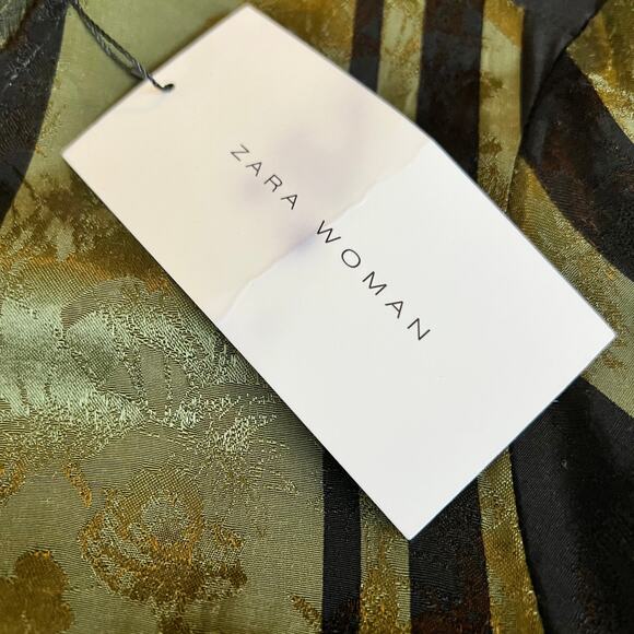 NWT Zara Woman Green & Black Stripe Print Faux Wrap Tie Front Dress - Small - Picture 3 of 15